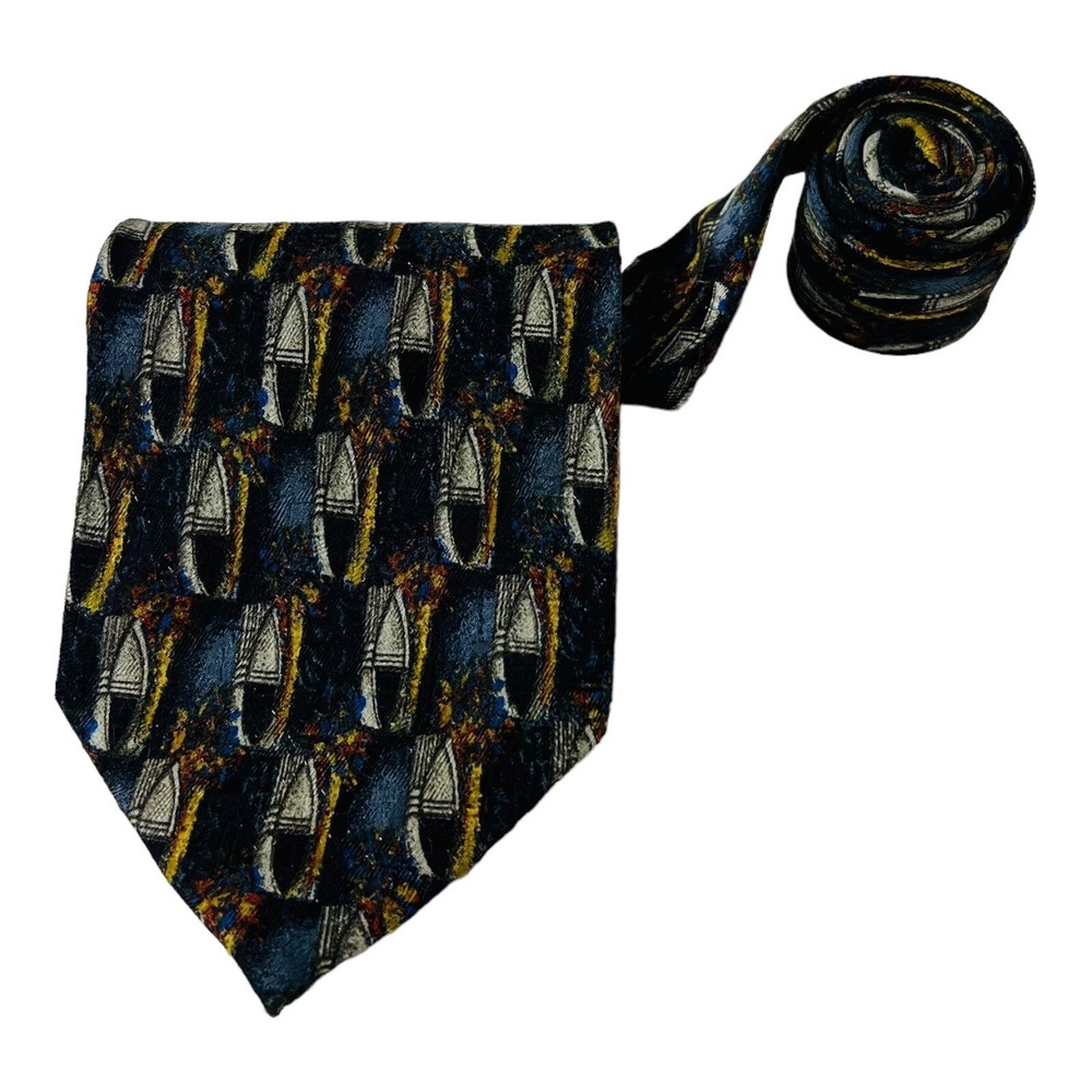 Ermenegildo Zegna Brown Blue & Orange Abstract Silk Neck Tie Size 3.75"W‎ 58"L
